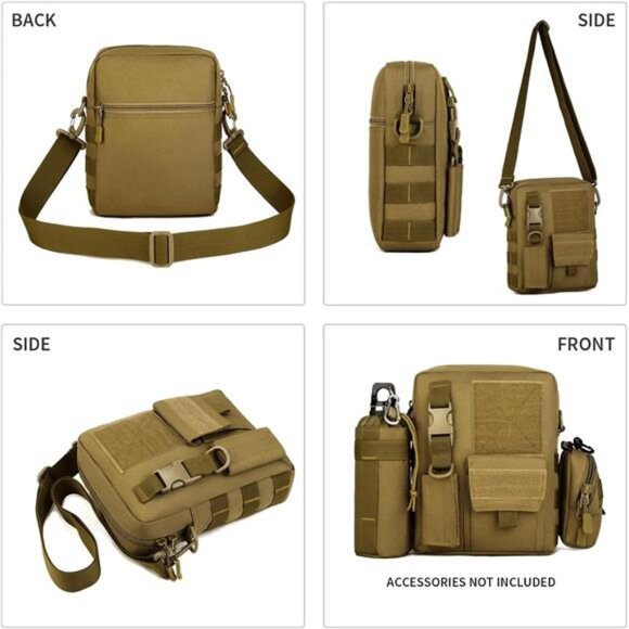 Small Canvas Messenger Bag, Classic Vintage Black Shoulder bag, Small Tactical - Picture 4 of 7